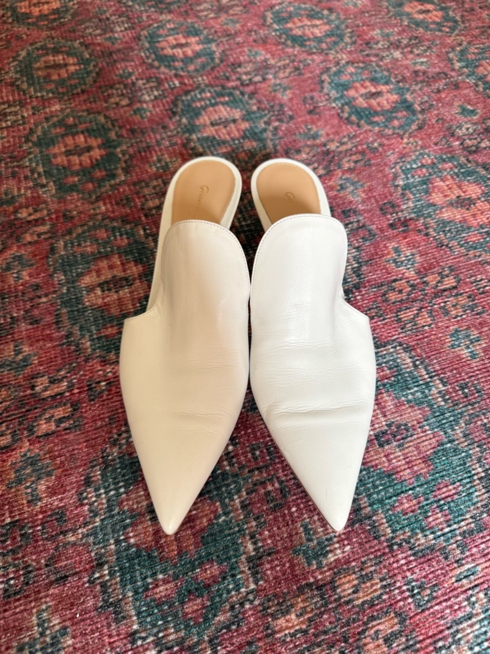 Gianvito Rossi White Pointed Leather Mule Heels - Picture 2 of 4
